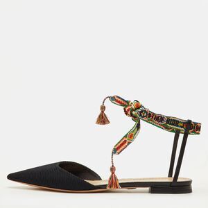 Dior J'adior Size 41 Black Fabric Pointed Toe Ankle Wrap Flats